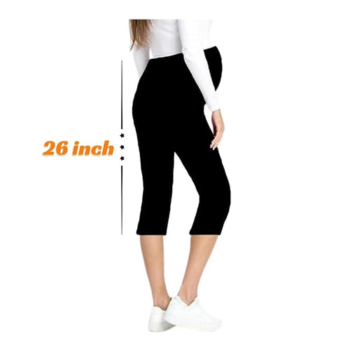 Black Capri - Sai's Women's Cotton Lycra 3/4 Capri Maternity Capri Pants- Comfortable, Seam-Free, High Waist Support, Stretchable Pants for Pre & Post Pregnancy
