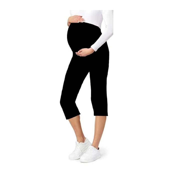 Black Capri - Sai's Women's Cotton Lycra 3/4 Capri Maternity Capri Pants- Comfortable, Seam-Free, High Waist Support, Stretchable Pants for Pre & Post Pregnancy