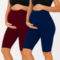 Maroon&Blue - Sai's High Waist & Till Knee Cotton Lycra Maternity Shorts|Maternity Trouser Over The Belly for The Pre & Post Pregnancy