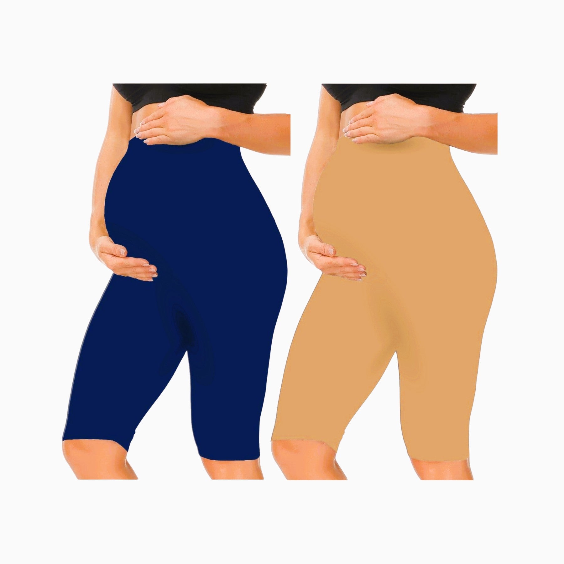 Blue&Sandal- Sai's High Waist & Till Knee Cotton Lycra Maternity Shorts|Maternity Trouser Over The Belly for The Pre & Post Pregnancy