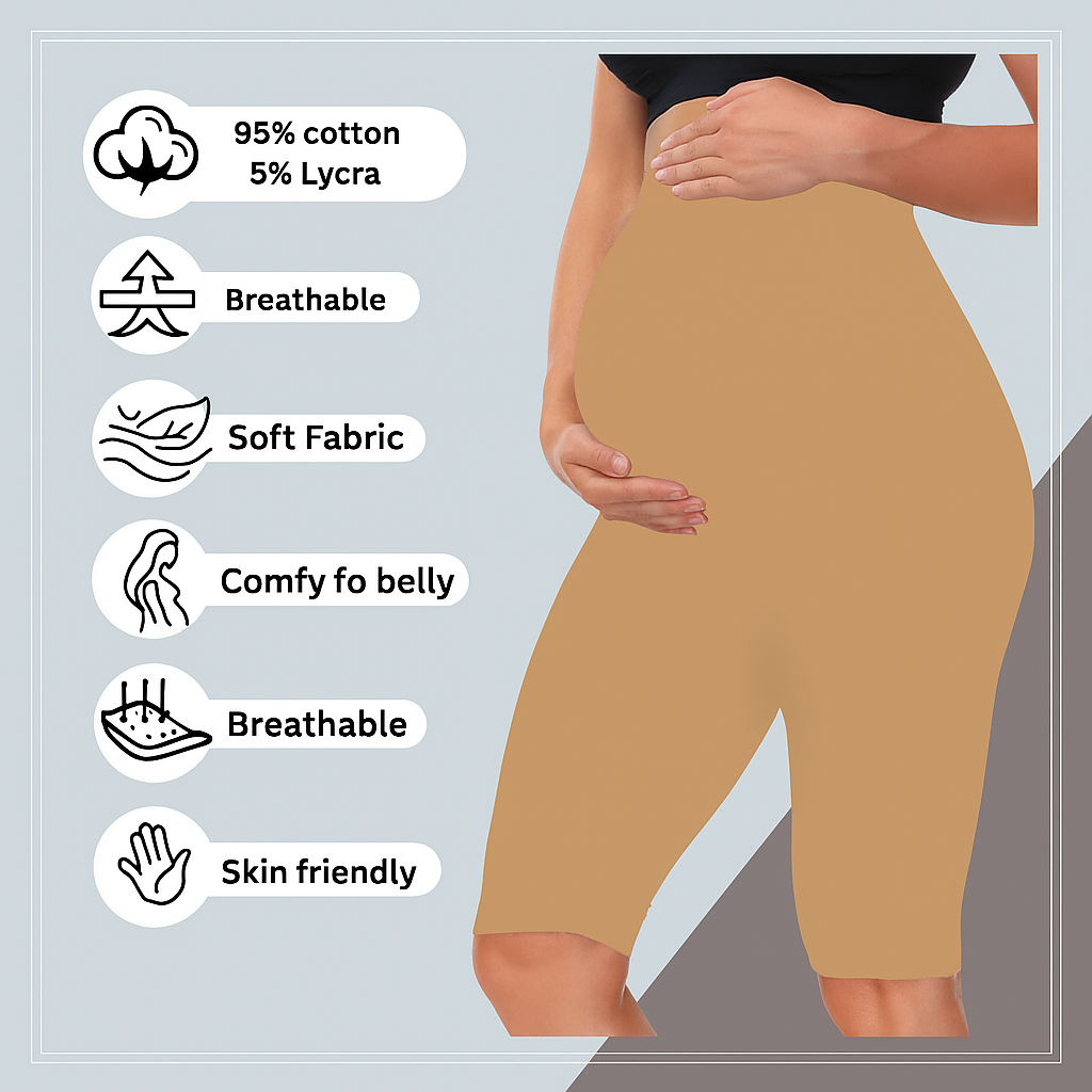 Grey&Sandal - Sai's High Waist & Till Knee Cotton Lycra Maternity Shorts|Maternity Trouser Over The Belly for The Pre & Post Pregnancy