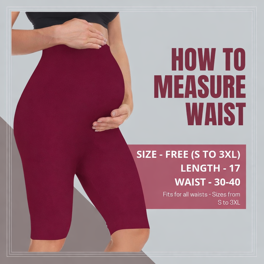 Maroon&Blue - Sai's High Waist & Till Knee Cotton Lycra Maternity Shorts|Maternity Trouser Over The Belly for The Pre & Post Pregnancy