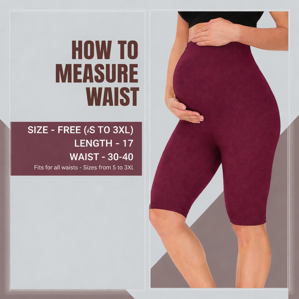 Maroon - Sai's High Waist & Till Knee Cotton Lycra Maternity Shorts|Maternity Trouser Over The Belly for The Pre & Post Pregnancy