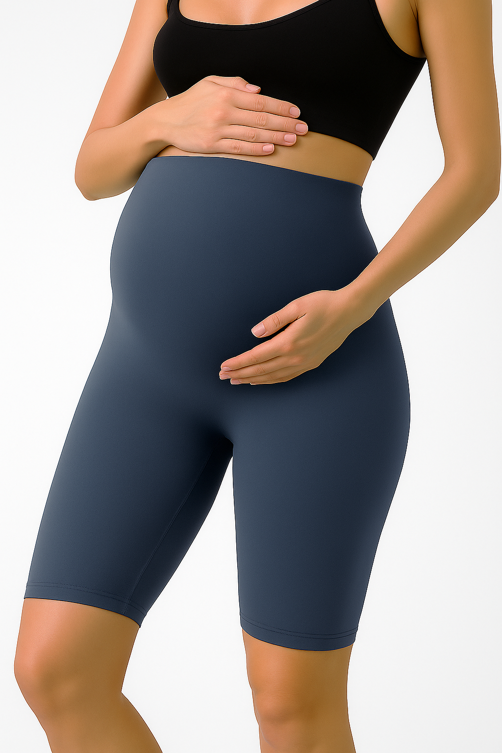 Grey&Maroon- Sai's High Waist & Till Knee Cotton Lycra Maternity Shorts|Maternity Trouser Over The Belly for The Pre & Post Pregnancy