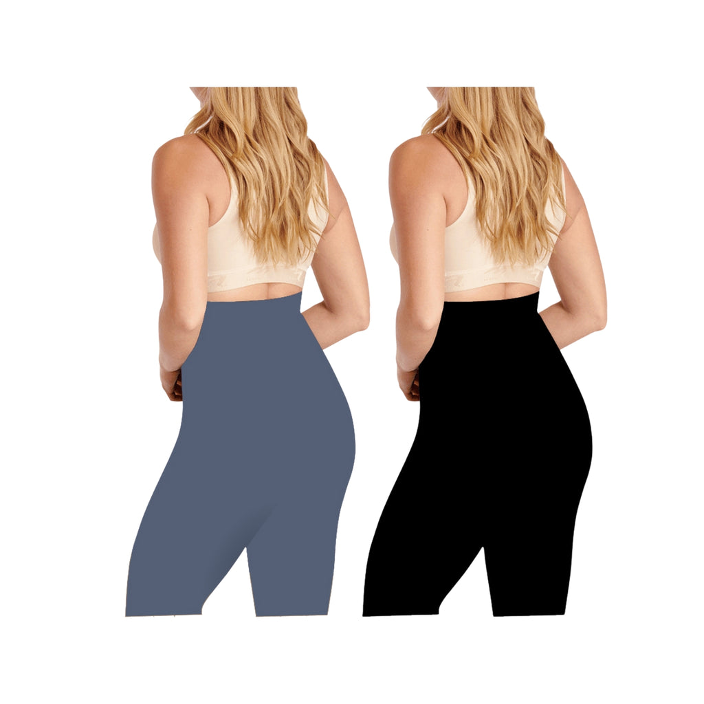 Grey & Black - Sai's High Waist & Till Knee Cotton Lycra Maternity Shorts|Maternity Trouser Over The Belly for The Pre & Post Pregnancy