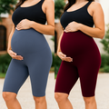 Grey&Maroon- Sai's High Waist & Till Knee Cotton Lycra Maternity Shorts|Maternity Trouser Over The Belly for The Pre & Post Pregnancy