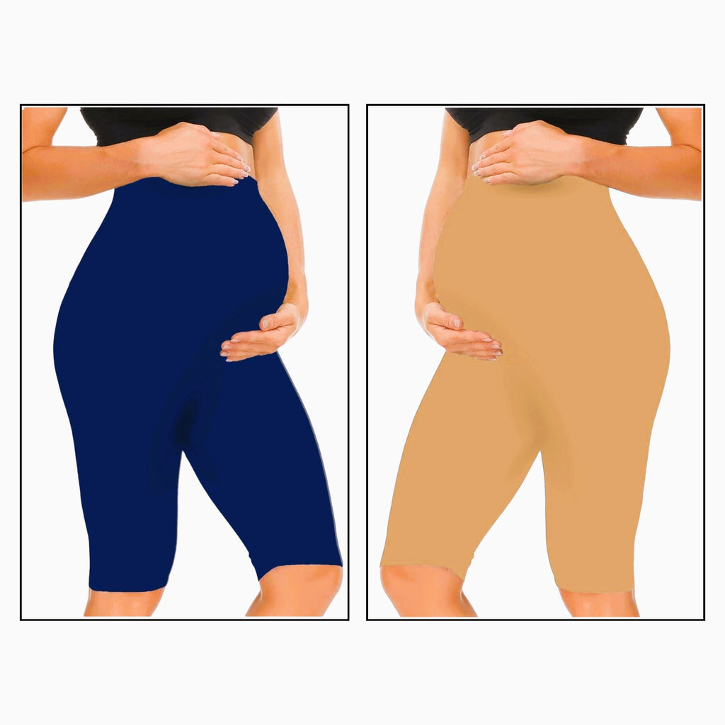 Blue&Sandal- Sai's High Waist & Till Knee Cotton Lycra Maternity Shorts|Maternity Trouser Over The Belly for The Pre & Post Pregnancy