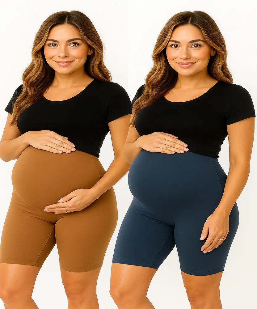 Grey&Sandal - Sai's High Waist & Till Knee Cotton Lycra Maternity Shorts|Maternity Trouser Over The Belly for The Pre & Post Pregnancy