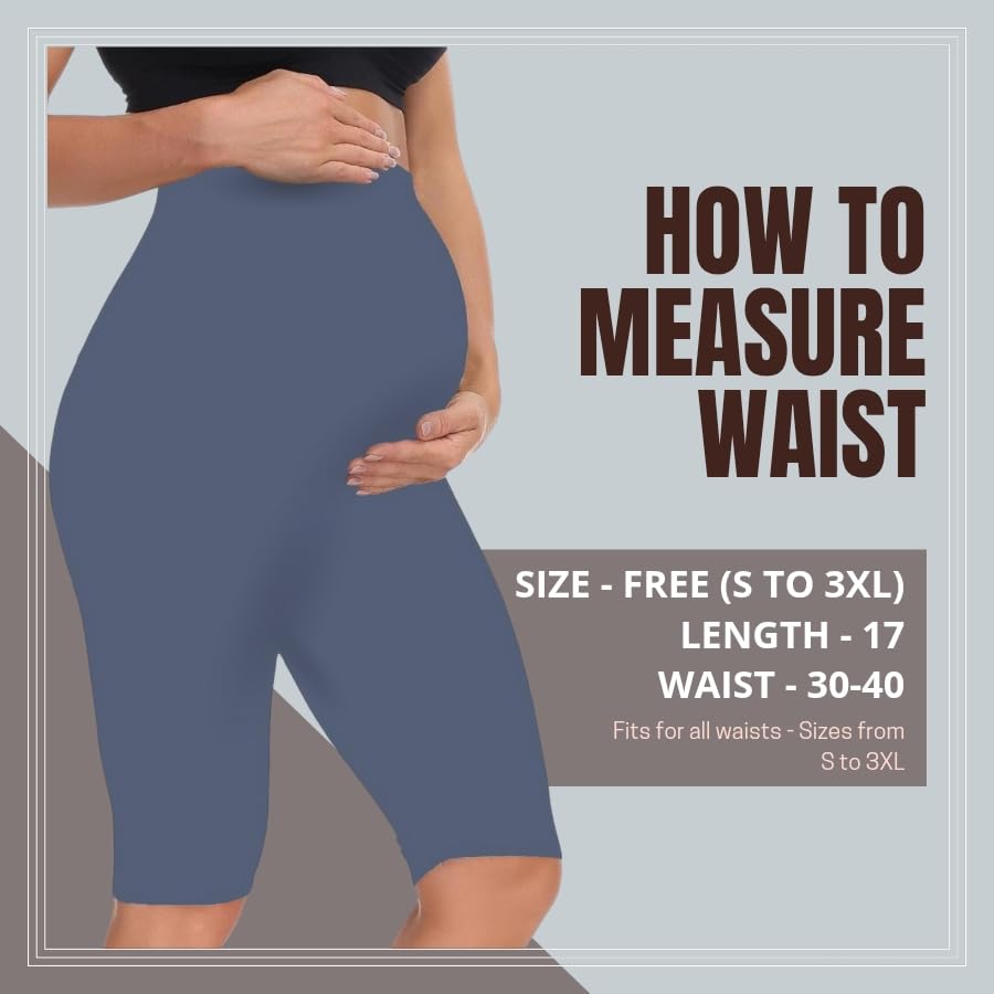 Grey - Sai's High Waist & Till Knee Cotton Lycra Maternity Shorts|Maternity Trouser Over The Belly for The Pre & Post Pregnancy