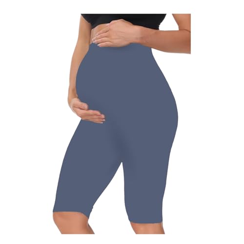 Grey - Sai's High Waist & Till Knee Cotton Lycra Maternity Shorts|Maternity Trouser Over The Belly for The Pre & Post Pregnancy