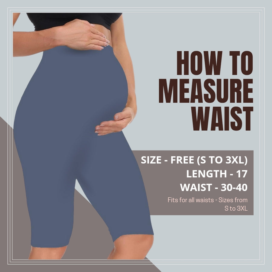 Grey&Maroon- Sai's High Waist & Till Knee Cotton Lycra Maternity Shorts|Maternity Trouser Over The Belly for The Pre & Post Pregnancy