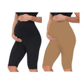 Sandal & Black- Sai's High Waist & Till Knee Cotton Lycra Maternity Shorts|Maternity Trouser Over The Belly for The Pre & Post Pregnancy