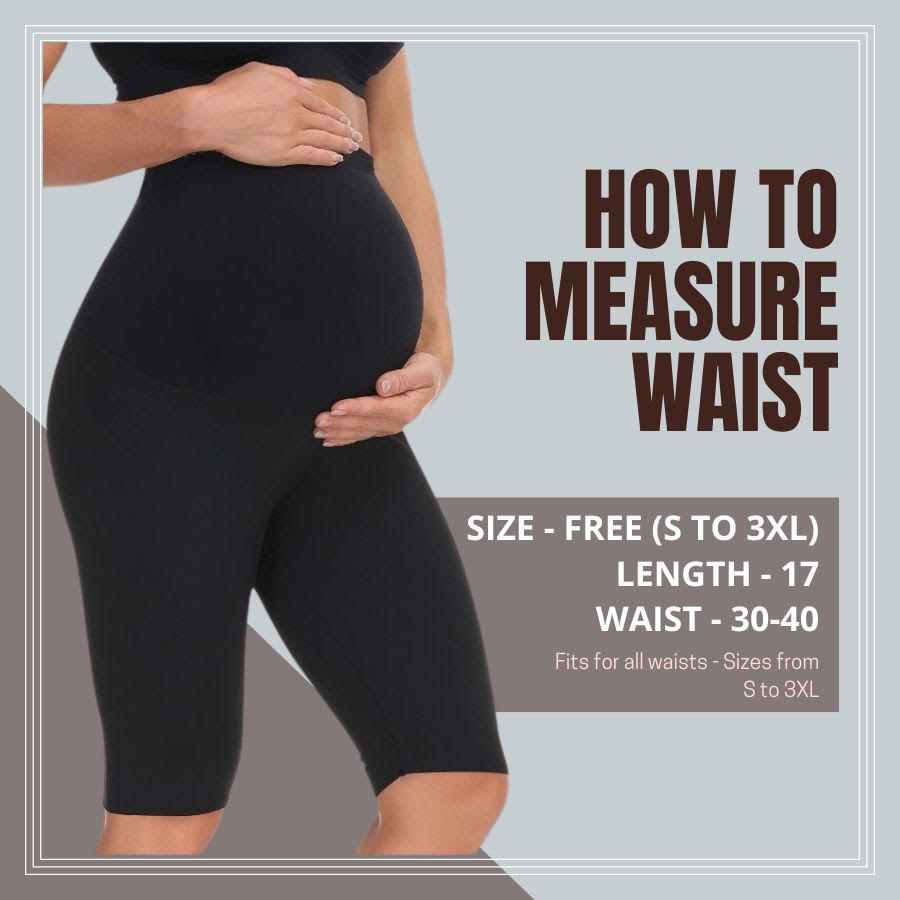 Black- Sai's High Waist & Till Knee Cotton Lycra Maternity Shorts|Maternity Trouser Over The Belly for The Pre & Post Pregnancy