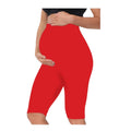 Red - Sai's High Waist & Till Knee Cotton Lycra Maternity Shorts|Maternity Trouser Over The Belly for The Pre & Post Pregnancy